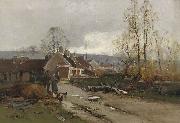 Eugene Galien-Laloue Feeding the chickens oil painting on canvas